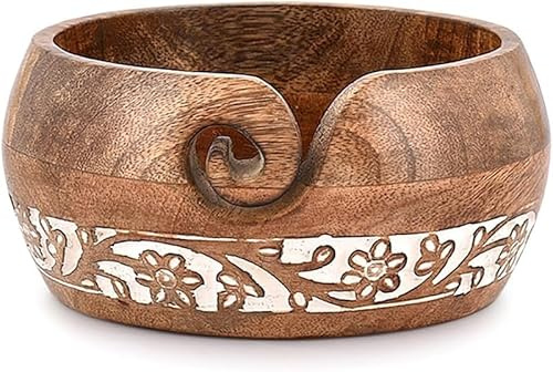Indus Lifespace Yarn Storage Mango Wood Yarn Bowl for Crocheting | Crochet/Knitting Yarn Bowls Best Gift from Craft Supplies (15.24cm x 15.24cm x 7.62cm)