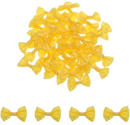 QUARKZMAN 50pz Fiocchi Gialli 1.5 x 1 Mini Fiocco per Realizzare Piccoli Fiocchi di Raso Sfusi per Cucito Fai da Te, Scrapbooking, Regalo di Nozze, Decorazione per La Casa