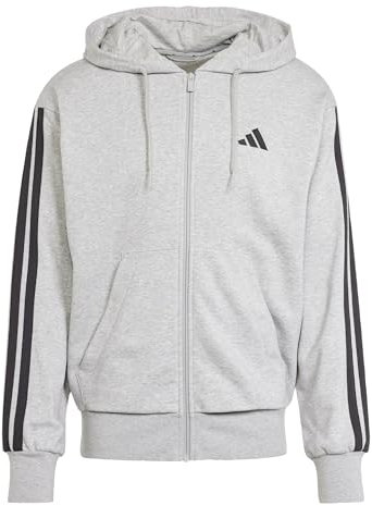 adidas Herren Essential Three Stripes French Terry Fullzip Hoodie, Medium Grey Heather/Black, L