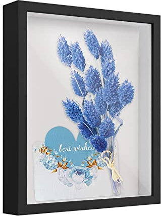 3D Bilderrahmen zum Befüllen, 22x27 cm Tiefer Bilderrahmen, Schattenbox Vitrine Rahmen mit Glasfenstertür Bilderrahmen, 3D Objektrahmen für Foto, Blumen, Erinnerungsstücke, Medaillen, Schwarz (3cm)