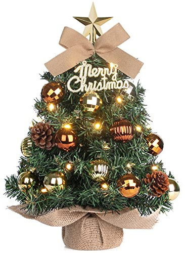 Mini albero di Natale con illuminazione a LED, da tavolo, decorato, artificiale, per decorazioni natalizie, 60 cm