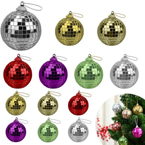 WakiHong 13pcs Multicolore Palla da Discoteca,Palla a Specchio da Appendere,Disco Mirror Ball Palla da Discoteca per Albero di Natale Festa,Capodanno,Compleanno,Festa a Tema Decorazione Effetto Luce