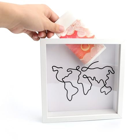 KLEHOPE Travel Memories Box 20 x 20cm Salvadanaio Viaggio, Adventure Box, Cornice Foto 3D Cassetta Biglietti, per Decorazione Parete Tavolo (Bianco)