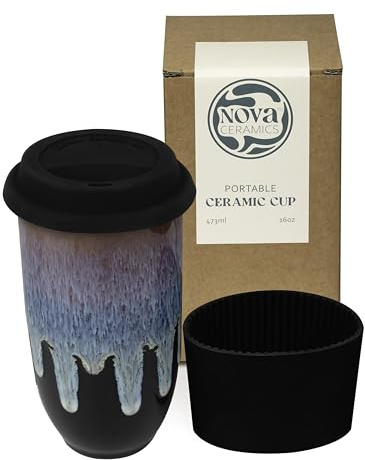 NOVA CERAMICS Coffee Tumbler – Travel Mug - On the Go Coffee Mug – Microwave & Dishwasher Safe Green Coffee Tumbler - Gifts For Women Men Him Her – 16oz – Monsoon