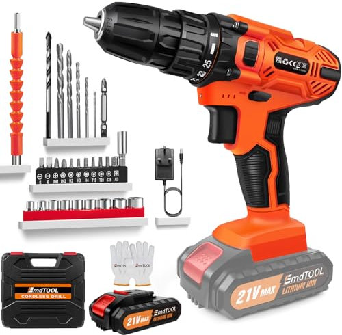 Cordless Drill Driver, 21V Electric Drill Kit with Large LI-ion Battery, 25+1 Torque, 45N.m Max Cordless Drill, 29PCS Accessory, 2 Variable Speed, LED Light for Home and Garden DIY Project
