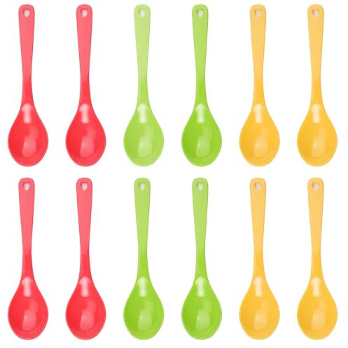 24 Stück Eierlöffel Kunststoff Bunt 3 Farben Plastik Löffel Klein, Wiederverwendbarer Kunststofflöffel Eierlöffel Bunt Plastik, Marmeladenlöffel Joghurtlöffel für Wohnküche Kaffee Getränke Marmelade