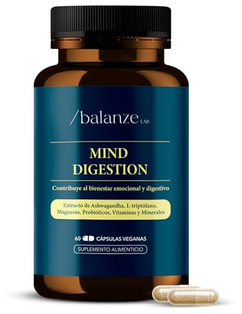 MIND DIGESTION Ashwagandha Sensoril® con Magnesio, Triptófano, Vitamina B12, Zinc y Probióticos - Apoyo al Estrés y Ansiedad - Bienestar Emocional - Mejora la calidad del sueño - 60 Cápsulas veganas