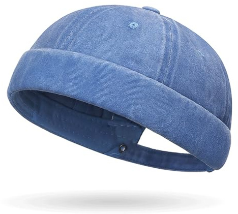 YKDLLF Bomull Hatt Herr Retro Docker-Cap Biker Docker Keps Retro Mössa Bomull Docker Hatt Utan Visir Hatt Hatt Man Kvinnor, Ljusblå, 57