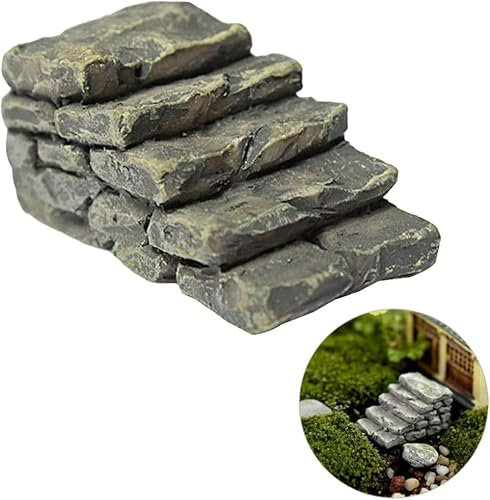 Cldaisy 1Pc Miniature Resin Bridge Stair Stone Straight Bridge Stairs Steps Garden Fairy Ornament Flower Pot Plant Micro Landscaping Decor Bonsai Craft Straight Stairs Outdoor Garden Sculptures