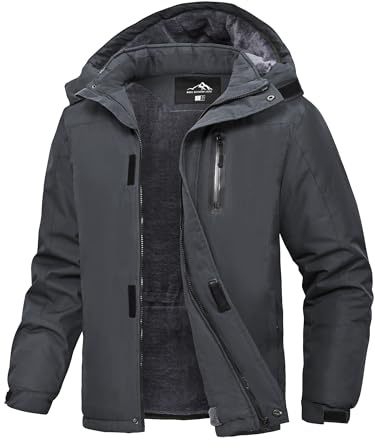 Peakwell Men's Waterproof Fleece Skiing Jacket Hiking Coat, Dark Grey, M