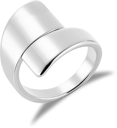ALEXCRAFT Wide Silver Rings for Women, Large Wide Flat Ring Hypoallergenic 925 Sterling Silver Thick Tear Waterdrop Curved Open-Ring Adjustable Large Chunky Wide Thumb Finger rings for Women Lady