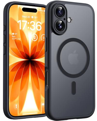 TOCOL Funda para iPhone 17, Protección Lente Cámara, Imanes Integrado, Compatible con Magsafe, Protección contra Caídas, Translúcida Mate Trasera, Titanio Negro