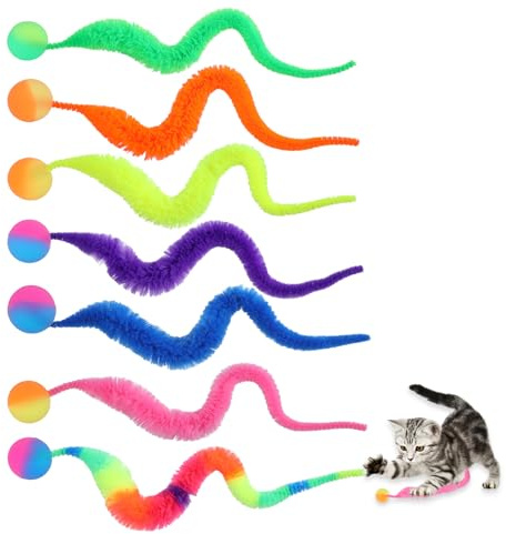Classicseali 7 Pièces Boule Wiggly Colorée Chat, Boule Oscillante pour Chats, Jouet Interactif pour Chats en Forme de Ver, Jouet en Peluche Tortillée pour Chats pour la Fête des Chats, Magasin d