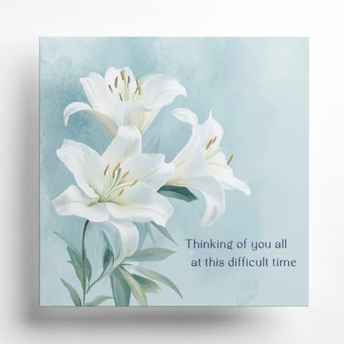 White Lillies With Sympathy Card - Watercolour Style with Sentimental Message Inside - Includes Blue Coloured Envelope