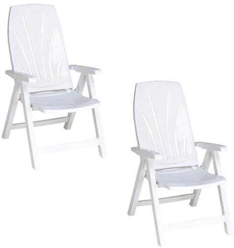 COSHANO Silla Tumbona Plegable 5 Posiciones de Exterior jardín, Patio, Playa, Camping reclinables de Resina reciclable (2X Blanco)