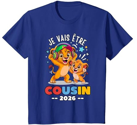 Cadeau Futur Cousin 2026 bientôt Cousin Annonce Grossesse T-Shirt, Enfant, Bleu Royal, 4 Ans