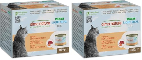 Almo Nature Made in Italy pour Chat – Mega Pack HFC Natural Light Meal avec Thon et crevettes, 4 x 50 g (Lot de 2)