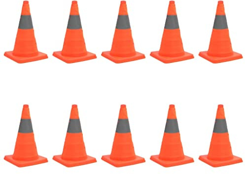 Ziaphsol Uppfällbara trafikkoner 10 st. 42 cm, orangegrå, hopfällbara, reflekterande ränder, UV-resistent, tyg och PP, för byggarbetsplats, verkstad, drift, lager