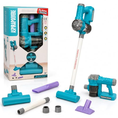 Aspirateur jouet pour enfants, aspirateur sans fil avec sons réels, rose et bleu clair, aspirateur transformable 6 en 1 pour appareils ménagers (bleu clair)