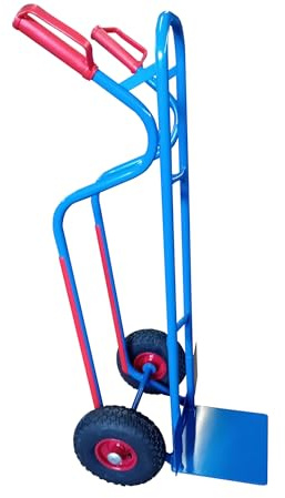RLW Profi Stahlrohr Sackkarre Stapelkarre Maximium 300 kg - Schaufel 280x280 mm - Made in EU - kein Asien-Import (Räder nach Ihrer Wahl) (Luftrad schwarz/Metall-Felge rot/Rollenlager)