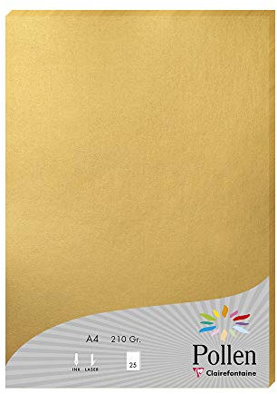 Clairefontaine 24390C - Packung mit 25 Blatt Briefpapier Pollen DIN A4 21x29,7 cm, 210g, ideal für Ihre Einladungen und Korrespondenz, Premium glattes Papier, Gold, 1 Pack