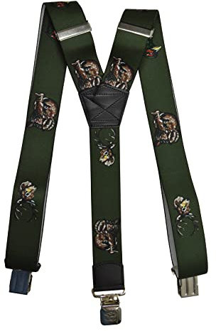Olata Bretelles de Chasse en Y Réglables et Résistantes pour Hommes avec Pinces Gaufrées - 4 cm. Faisan et Stag