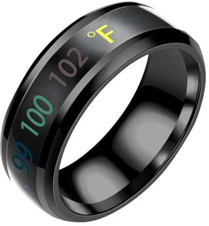 Happyyami Fashion Ring Jewelry Intelligent Temperature Display Couple Ring Digital Temperature Band Finger Size 8 Stylish Smart Monitoring