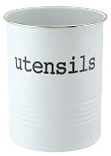 EHC Round White Enamel Utensil Storage Pot Holder, Diameter 14cm X Height 17cm