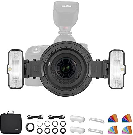 Godox Macro Flash MF12-K2 Kit, Flash TTL de 2.4G con batería de Litio incorporada para Cubrir 500 Flashes y Reciclar en 0.01-1.7 Segundos para Disparos Macro, Disparos de Retratos, Disparos de Joyas