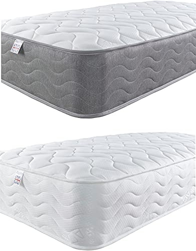 Aspire Beds 3 Layer Double Comfort Fillings & AC Aspire-Cool Touch Long Wave Sleep Surface Hybrid Bonnell Sprung & Memory Foam Premium Mattress, Grey Border, 4ft 6 Double (4ft6 x 6ft3)