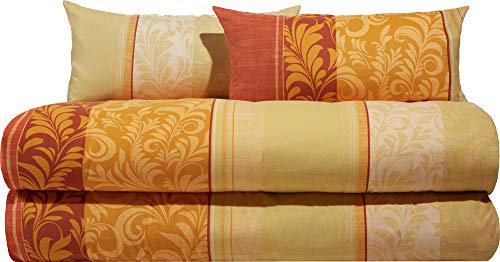 Erwin Müller Flanell Bettwäsche, Bettgarnitur mit eleganten Ranken gelb-orange Größe 40x80 cm / 135x200 cm - temperaturausgleichend, mit Reißverschluss, 100% Baumwolle