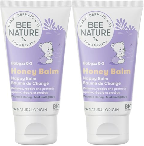 Bee Nature - Crema Orgánica para Pañales de Bebé - Bálsamo para Pañales con Miel - Alivia la Dermatitis del Pañal y el Enrojecimiento - 99% Natural - Alivia y Regenera - 2 piezas (2 x 50ml)