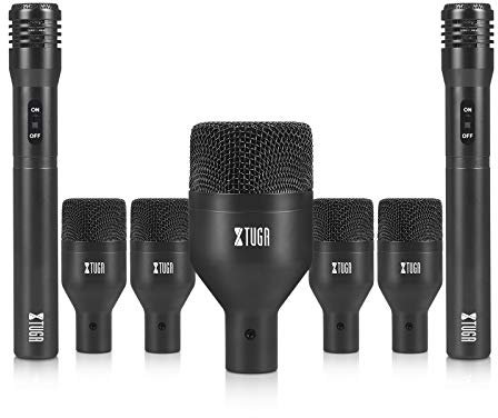 XTUGA DI7 Professional 7-Piece Dynamic Drum Mic Kit (All-Metal Construction) for Kick Drum, Suitable for Drum Kit Recordings, Studio Recording and Live Performance