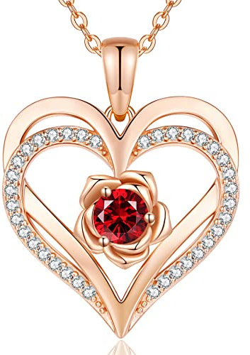 CDE Kette Damen Rosegold Herz Halskette Sterling Silber 925 Geburtsstein Halsketten für Frauen mit Anhänger Schmuck Valentinstag Geschenke für Sie Muttertag Geburtstag Weihnachten für Frauen Mama