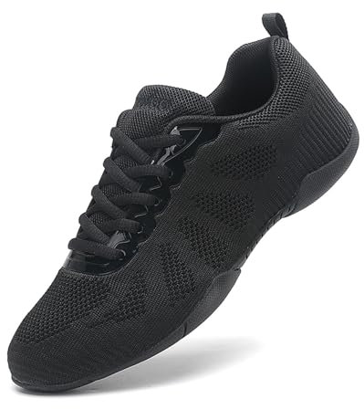 SECHRITE Cheerleading Cheer Schuhe Damen Mädchen Tanz Turnschuhe Dance Sneaker Schwarz Jazz Tanzschuhe Yoga Training Aerobic Schnürschuhe Schwarz 42 EU
