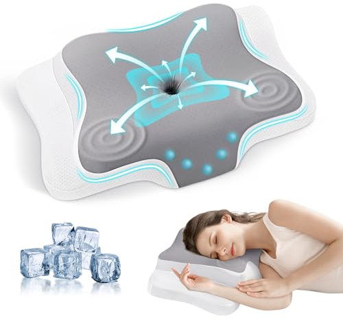 JINXIA Memory-Schaum Nacken-Konturiertes Kopfkissen, Ergonomisches Orthopädisches Nackenstützkissen für Seiten-, Rücken- und Bauchschläfer