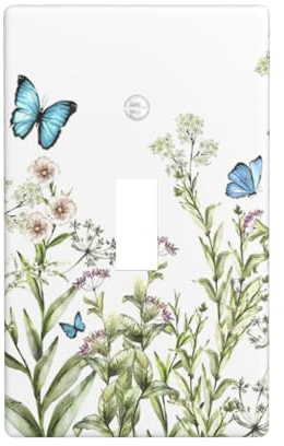 Flower Butterfly Single Toggle Light Switch Plates Outlet Covers Decorative Electrical Wall Plate Receptacle Switchplate Decorate Plug Cover For Bathroom Kitchen 4.5 * 2.76 Inch