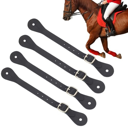 PLIGREAT 4 Pcs Black Leather Spur Straps Single Adjustable Ply Spur Straps Western Men Women 25 cm Adjustable Boot Straps for Cowboy Cowgirl Boots Horse Riding Spurs