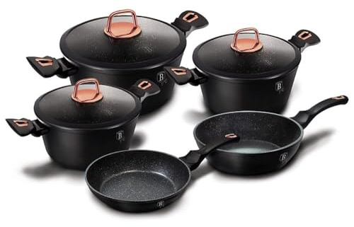 Berlinger Haus 10 st aluminium non-stick induktion köksredskap set – kastruller och stekpannor med lock för hem kök ugn diskmaskinssäker, miljövänlig kompatibel med alla spisar, induktions matlagning
