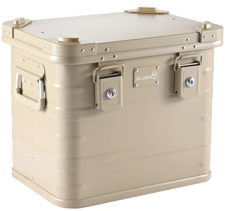 Alubox Alukiste abschließbar E31S SAHARA sand beige - Premium Lagerbox 31 Liter - Materialstärke 1mm - Deckel mit Aluminium Druckguss Stapelecken und Gummidichtung - inklusive Schlösser - lackiert
