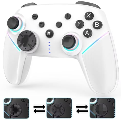 Cehensy Switch Controller für Nintendo Switch/Lite/OLED, Switch Pro Controller mit 9-Colour RGB Blitz,950-mAh, Wireless Gamepad mit Programmierbar,6-Achsen Gyroskop,Turbo,Dual Shock,Aufwachen,Weiß