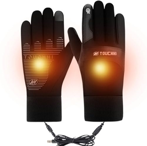 Beheizbare USB-Handschuhe - Wasserdicht, Touchscreen, Nicht-Slip für Winter, Klettern, Radfahren - Vollfinger für Damen und Herren