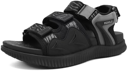 KuaiLu Sandalias Trekking Deportivas Hombre Comodas Caminar Ortopedicas Fascitis Plantar Sandalias Senderismo Verano Abierta Ligera Cuero Ajustables Antideslizantes Zapatos Montaña Negro 41