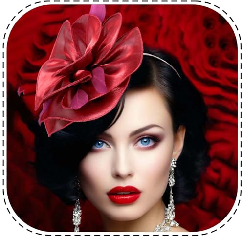 Flayem Fascinator Cappelli Rosso Pillbox Cappello Fascia con Velo Tea Party Clip per Donna