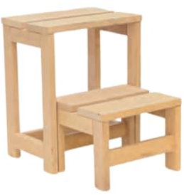 Escalera de Madera con 2 Peldaños, Taburete Escalón para Hogar, Natural
