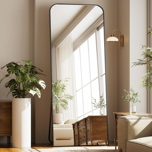 Riskioir Full Length Mirror 71x26 Arched Floor Standing Large Mirrors Full Body Mirror with Stand - with Aluminum Frame for Bedroom Living Room, Black
