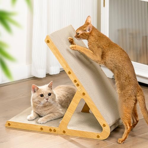 Conlun A-Frame Cat Scratching Board for Indoor Kittens, Vertical Horizontal Cat Scratcher, High-Density Cardboard Dual-Sided Scratch Pads, Easy Assembly Scratching Post Alternative, Light Wood,Medium