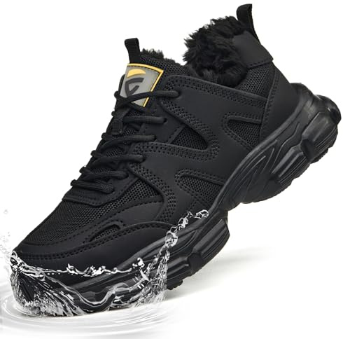 KOIFISH Zapatos de Seguridad Mujer Invierno Impermeable Zapatillas de Trabajo con Punta de Acero Antideslizantes Comodos Calzado Seguridad con Forro Térmico Negro 37