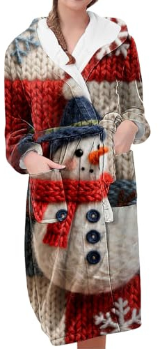 Generisch Albornoz de Navidad largo para mujer, albornoz para mujer, mullido, suave, con gráficos navideños, albornoz para mujer, bata de dormir, bata de sauna, bata de baño, multicolor, XL