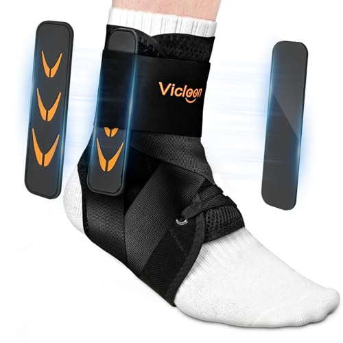 Vicloon Tutore per caviglia, tutori per caviglia per donne e uomini, tutore per caviglia con allacciatura elastica, supporto per caviglie con lacci, basket, corsa, palestra, palo, Nero, M